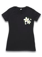 【Aloha Outlet限定】 Honi Pua レディースハワイアンUネックTシャツ [プルメリア＆マイレレイ]