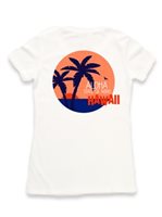 【Aloha Outlet限定】 Honi Pua レディースハワイアンUネックTシャツ [パームツリー＆アイランド]