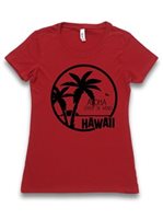 【Aloha Outlet限定】 Honi Pua レディースハワイアンUネックTシャツ [パームツリー＆アイランド]