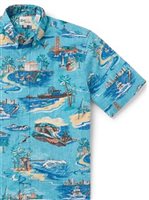 Reyn Spooner Golden Coast Maui Blue Spooner Kloth Men's Hawaiian Shirt Classic Fit