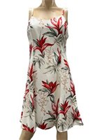 Paradise Found Heliconia Paradise White Rayon Hawaiian Slip Short Dress