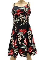 Paradise Found Heliconia Paradise Black Rayon Hawaiian Slip Short Dress