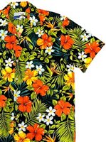 Waimea Casuals Tropical Garden Black 100% Cotton Men's Hawaiian Shirt