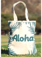 Angels by the Sea Aloha  Green Canvas Large Tote Bag 14 x 14