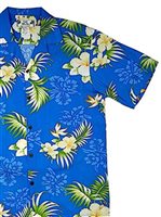Two Palms Fern Hibiscus Blue Rayon Men's Hawaiian Shirt