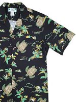 Two Palms HI Turtles Black Rayon Men's Hawaiian Shirt