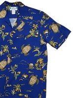 Two Palms HI Turtles Navy Rayon Men's Hawaiian Shirt