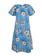 Two Palms Hibiscus Trends Light Blue Cotton Hawaiian Midi Muumuu Dress