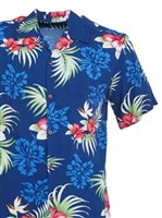 Two Palms Fern Hibiscus Navy Rayon Men's Hawaiian Shirt