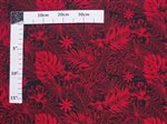 Hibiscus, Tiare & Monstera Leaf Black & Red Poly Cotton CHOE-283R