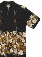 Royal Hawaiian Creations Hibiscus & Monstera Border Black Rayon Men's Hawaiian Shirt