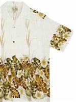 Royal Hawaiian Creations メンズ アロハシャツ [ハイビスカス&モンステラ ボーダー/ホワイト/レーヨン]