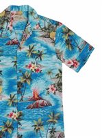 Royal Hawaiian Creations Hawaii scene Blue Cotton Men's Hawaiian Shirt