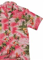 Royal Hawaiian Creations Hawaii scene Pink Cotton Men's Hawaiian Shirt