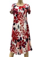 Paradise Found Watercolor Hibiscus Red Rayon A-Line Dress with Cap Sleeves