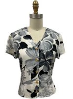 Paradise Found WATERCOLOR HIBISCUS Gray Rayon Women's V-neck Blouse