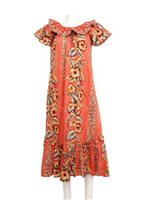 Ky's Vintage Anthurium Coral Cotton HawaiianLong Muumuu Dress