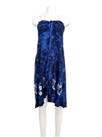 Napua Collection Honolulu Hibiscus Blue Rayon Batic Waterfall Dress