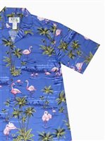 Ky's Pink Flamingo Island Blue Cotton Poplin Men's Hawaiian Shirt