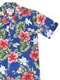 Ky&#39;s Kahala Hibiscus Blue Cotton Poplin Men&#39;s Hawaiian Shirt