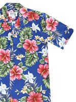 Ky's Kahala Hibiscus Blue Cotton Poplin Men's Hawaiian Shirt