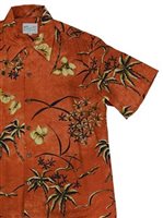 [Diamond Head Sportswear collection] Paradise Found Vintage Oasis Palm RUST Rayon Men's Hawaiian Shirt