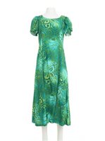 Hilo Hattie Tribal Tiare Green Rayon Women's KIMI 2 Long Dress
