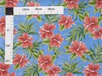Hibiscus & Palm leaves Blue Poly Cotton Trans-Pacific Textiles, Ltd. / TPTEX Hibiscus & Palm leaves Blue Poly Cotton LW-23-892