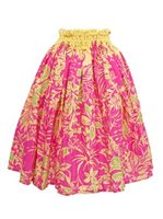 Anuenue (Pau) Hibiscus & Leaf Pink/Yellow Poly Cotton Single Pau Skirt / 3 Bands