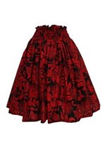 Anuenue (Pau) Ohia Lehua Black & Red Poly Cotton Single Pau Skirt / 3 Bands