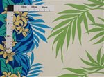 Plumeria & Palm Leaf Border Blue & Cream Poly Cotton Trans-Pacific Textiles, Ltd. / TPTEX Plumeria & Palm Leaf Border Blue & Cream Poly Cotton LW-23-887