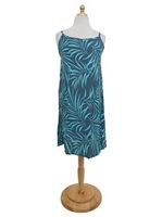 Napua Collection Honolulu Orchid Leaves Blue Rayon Summer Dress