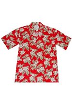 Ky's Hibiscus & Bird of Paradise Floral Red Rayon Men's Hawaiian Shirt
