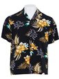Two Palms Fern Hibiscus Black Rayon Men&#39;s Hawaiian Shirt