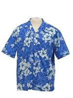 Two Palms Crack Hibiscus Blue Cotton Men's Hawaiian Shirt