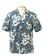 Two Palms Crack Hibiscus Grey Cotton Men's Hawaiian Shirt
