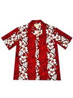Ky's Hibiscus Lei Red Cotton Men's Hawaiian Shirt
