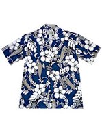 Ky's Surfboard Hibiscus  Navy Blue Cotton Men's Hawaiian Shirt