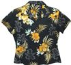 Two Palms Fern Hibiscus Black Rayon Women&#39;s Hawaiian Shirt