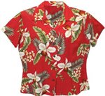 Two Palms Hawaiian Orchid Red Rayon Women's Hawaiian Shirt