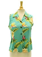 Two Palms Ceres Green Rayon Women's Sleeveless Blouse