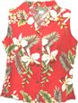 Two Palms Hawaiian Orchid Red Rayon Women&#39;s Sleeveless Blouse