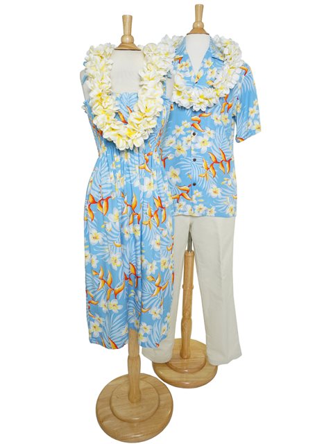 Two Palms Bird of Plumeria Blue Rayon Hawaiian Summer Midi Dress ...