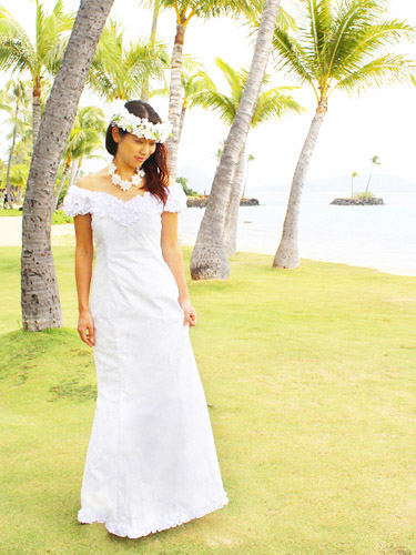 white hawaiian wedding dress