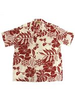 Winnie Fashion Hibiscus Cream Red Rayon Poplin Men's Hawaiian Shirt