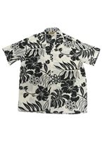 Winnie Fashion Hibiscus Cream Black Rayon Poplin Men's Hawaiian Shirt