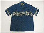 Winnie Fashion Hibiscus Blue Cotton Men's Hawaiian Shirt