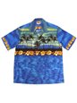 Winnie Fashion Sunset Blue Cotton Men&#39;s Hawaiian Shirt