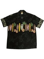 Winnie Fashion Long Board Black Cotton Men's Hawaiian Shirt
