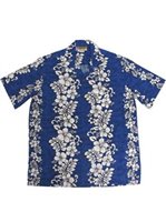 Winnie Fashion Hibiscussy Blue Cotton Men's Hawaiian Shirt